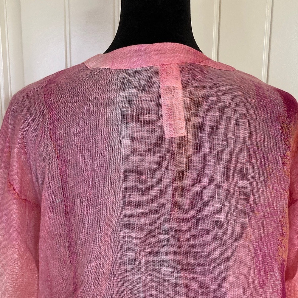 Chicos Womens Sheer‎ Watercolor Pink Coral Open Kimono Size XLP Coastal Linen - Picture 7 of 11